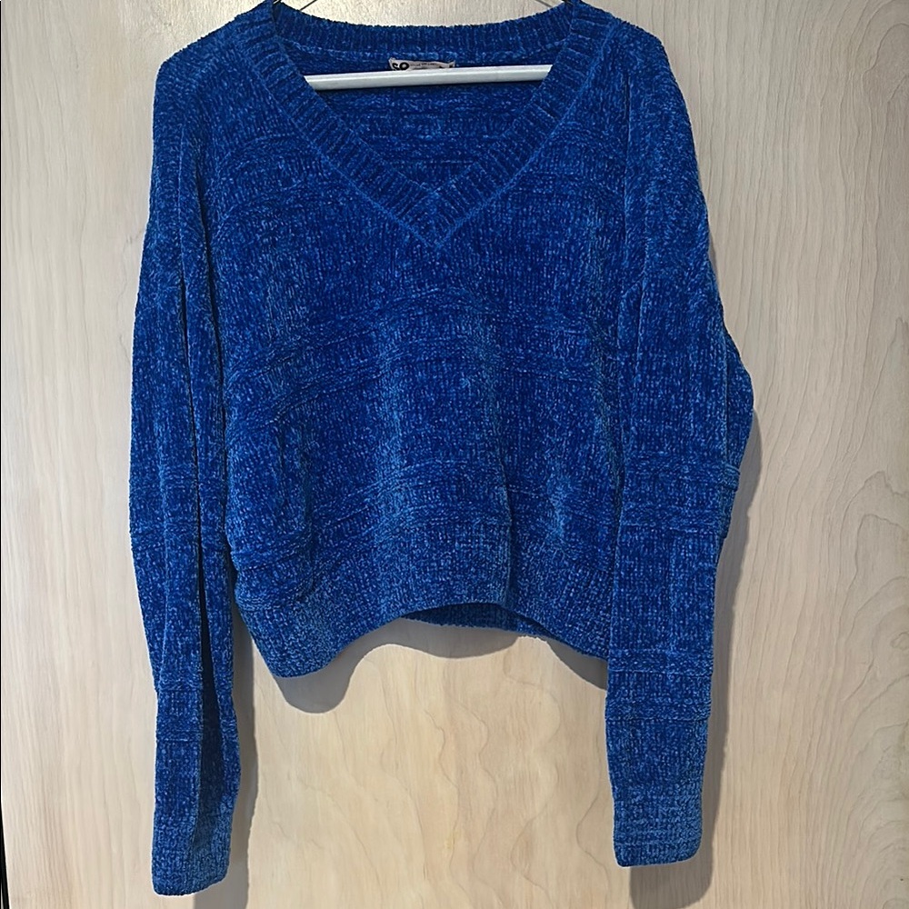 SO  Blue Chenille Crop Sweater:
